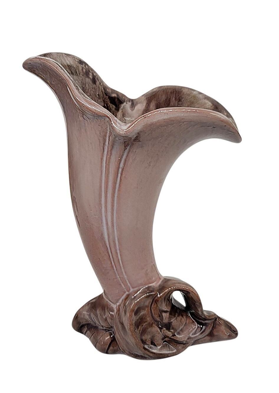 Vtg Beautiful Stangl Terra Rose Lily Horn Vase Mauve Brown #3612 Cornucopia 8.5"